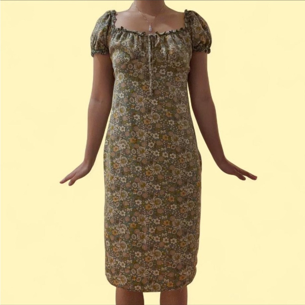 Floral Puff Sleeve Midi Dress